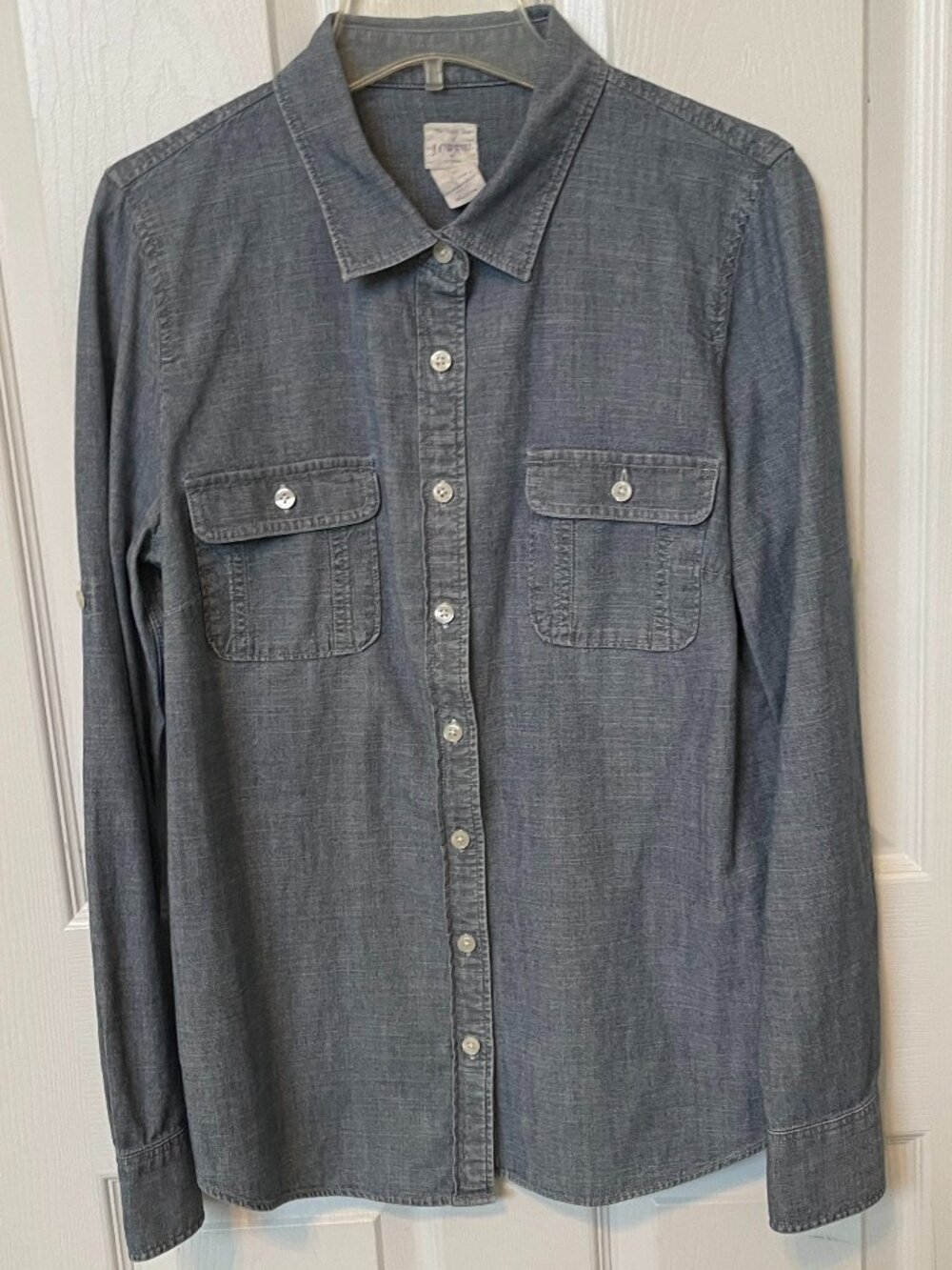 J.Crew Button Down Women Size S Light Blue Chambray Perfect Fit long sleeve